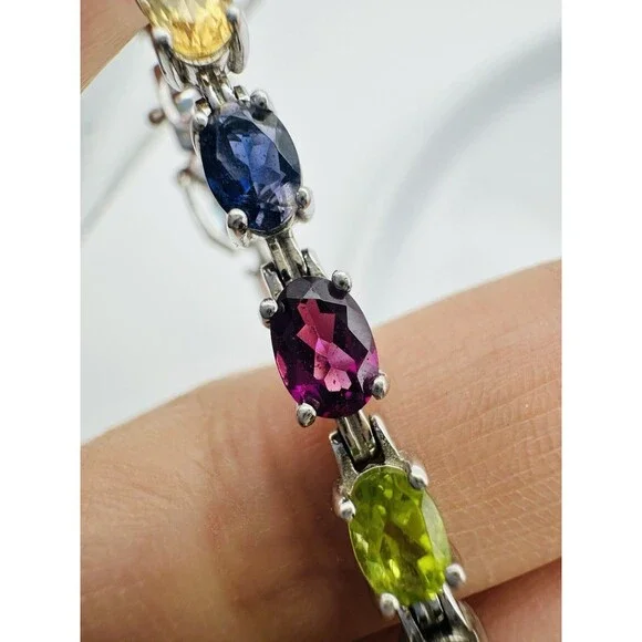 Multi Gemstone Tennis Bracelet Sterling Silver Kay Jewelers 7.25” - Picture 5 of 12